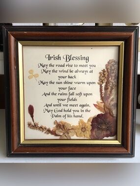 Vintage Framed Irish Blessing Pressed Wildflowers from Ireland